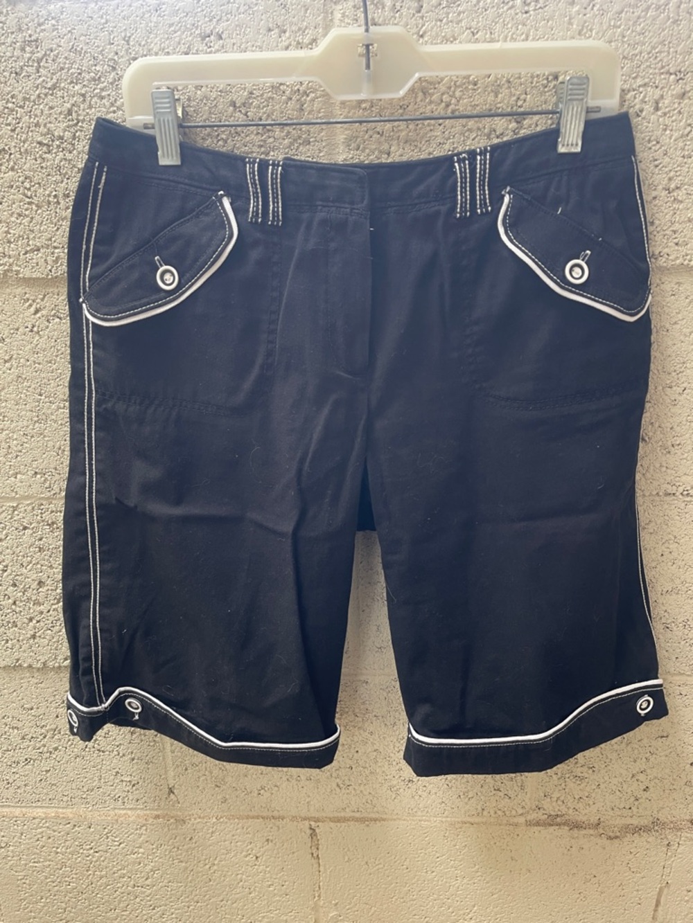 Westbound Y2K Black Womens Mid-Length Shorts with White Trim